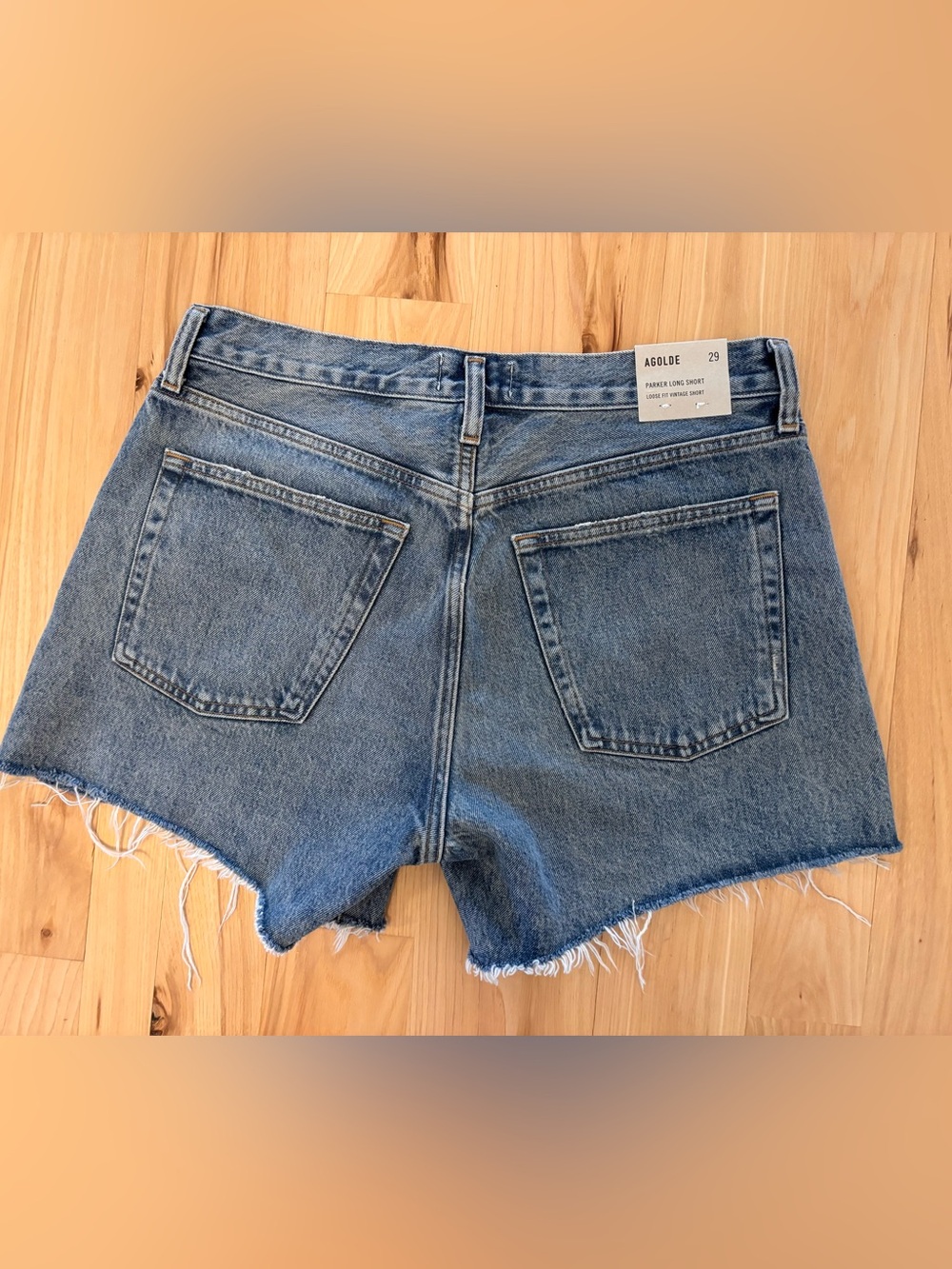 New Agolde Parker Long Shorts Womens Sz 29 Blue Denim Cut Off Button Fly Raw Hem - Picture 6 of 12